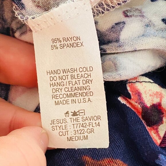 Reborn J Womens Blue Floral V Neck Wrap High Low Long Sleeve Dress M Boho Flowy - Picture 7 of 7